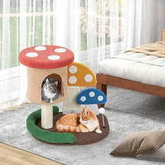 Kačių draskymo stulpas, su nameliu ir platforma, 60,96 × 49,53 × 59,69 cm — 3 nuotrauka