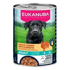 Eukanuba Dog Can Adult su kalakutiena ir morkomis, drėgnas maistas šunims 400 g