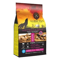 Ambrosia GF Junior Large Breed Fresh Chicken & Salmon begrūdis sausas maistas jauniems, didelių veislių šunims