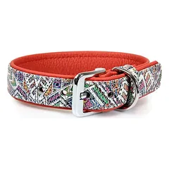 Das Lederband Hundehalsband Casablanca mosaik/rubyred