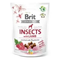 Brit Care Dog Crunchy Cracker su vabzdžiais ir ėriena, papildyta avietėmis, skanėstai šunims 200 g parduotuvėje akvanamai.lt