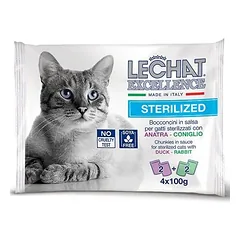 LeChat Excellence maišelis STERILIZED anties/triušio konservai sterilizuotiems katėms gabaliukais, 4×100 g — 1 nuotrauka