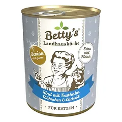 Betty's Landhausküche Cat Senior konservai 6 x 400 g, drėgnas maistas katėms, Kürbis & Lachsöl — 2 nuotrauka