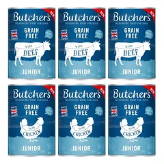 BUTCHER'S Original Junior Mixed flavours 6x400g gabalėliai su jautiena ir vištiena želė šuniukams