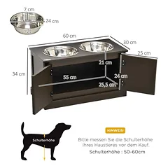 Dubenėliai su stovu PawHut 60x30x34cm., rudos/sidabrinės spalvos — 3 nuotrauka