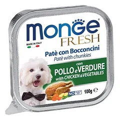 Monge Fresh paštetas šunims su vištienos gabalėliais ir daržovėmis 100g