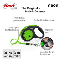 Flexi New Neon Tape juostinis, žalias pavadėlis šunims, S, 5 m — 2 nuotrauka