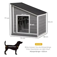 Šunų namelis iš masyvios medienos, atsparus oro sąlygoms, su bitumine stogo danga, 71 x 58 x 77 cm, pilkas su baltu — 3 nuotrauka