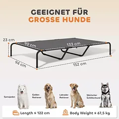 Pakeltas lauko šunų gultas dideliems šunims su plieniniu rėmu ir tinkliniu audiniu, 152 x 94 x 23 cm, pilkas — 3 nuotrauka