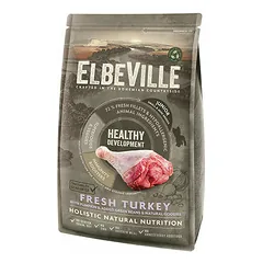 ElbeVille Mini Puppy and Junior Fresh su kalakutiena Healthy Development, sausas maistas šunims 1,4 kg