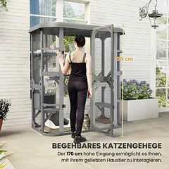 Lauko voljeras katėms su 4 platformomis ir nameliu, pilkas, 156 x 80 x 180 cm — 5 nuotrauka
