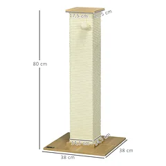 Kačių draskymo stulpas su kabančiu kamuoliuku, 38 x 38 x 80 cm, ąžuolo ir kreminės baltos spalvos — 3 nuotrauka