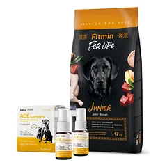 FITMIN For Life Junior Large Breeds 12kg + Lab-V ADE Complex - vitaminų A, D ir E kompleksas šunims ir katėms