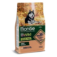 Monge BWILD Grain Free Adult Salmon With Peas be grūdų sausas maistas suaugusiems visų veislių šunims su lašiša ir žirneliais, 2,5 kg
