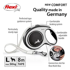 FLEXI pavadėlis šuniui New Comfort L juostinis 8m, juodas — 3 nuotrauka