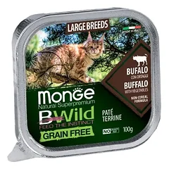Monge BWild keptas paštetas didelių veislių katėms su buivoliena ir daržovėmis 12x100g