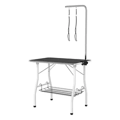 Kirpimo stalas šunims su reguliuojamu laikikliu ir lentyna, 90x60x76 cm, iki 40 kg, juodas