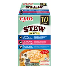 CIAO Stew troškinys katėms vištiena su lašiša, šukutėmis ir tunu, 10x40g