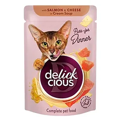 Delickcious juostelės su lašiša ir sūriu kreminėje sriuboje katėms, 85 g photo