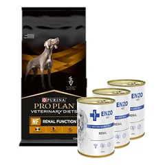 PURINA Veterinary PVD NF Renal Function 12kg + ENZO VET Inkstų dietos inkstų ligoms gydyti su jautiena šunims 3x400g