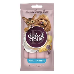 Delickcious kreminiai skanėstai šunims ir katėms - pienas su sūriu, 4 x 15 g