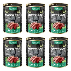 SUPER RAFI Cat su žąsiena ir kalakutienos kepenėlėmis 6x400g drėgnas maistas sterilizuotiems katėms