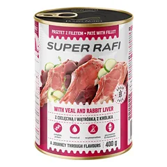 SUPER RAFI su veršiena ir triušio kepenėlėmis 400 g šlapias maistas šunims