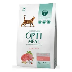 OPTIMEAL sausas maistas sterilizuotoms katėms ir kastruotiems katinams su jautiena 4 kg