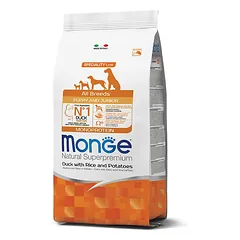 Monge Natural Superpremium All Breeds Puppy & Junior Duck, Rice & Potatoes sausas maistas šuniukams
