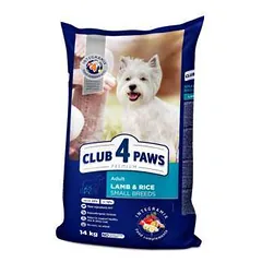 CLUB 4 PAWS Premium Visavertis pašaras suaugusiems mažų veislių šunims su ėriena ir ryžiais, 14 kg