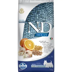 FARMINA N&D Ocean dog codfish, spelt, oats, orange Adult Mini 2,5 kg menkė, spelta kviečiai, avižos, apelsinas