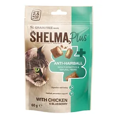 Skanėstai katėms Shelma Cat Snack Anti-hairball GF su vištiena ir mėlynėmis, 60 g