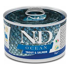 Farmina N&D Dog Ocean Mini Adult su upėtakiu ir lašiša, drėgnas maistas šunims 140 g — 2 nuotrauka