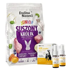 DOLINA NOTECI Premium Junior triušių sausas maistas šunims 4kg + Lab-V ADE Complex - vitaminų A, D ir E kompleksas šunims ir katėms