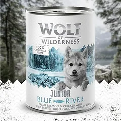 Wolf of Wilderness Junior drėgnas maistas šunims 6 x 400 g – Duo-Protein