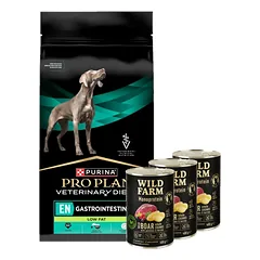 PRO PLAN Veterinary Diets EN Virškinimo trakto dietinis maistas suaugusiems šunims 11 kg + Wild Farm Monoprotein Wild Boar 3x400g hipoalerginis šunų ėdalas