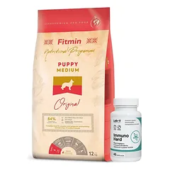 FITMIN Medium Puppy 12kg + LAB-V Immuno Hard - imuniteto stiprinimas šunims ir katėms 45 kapsulės