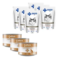 Calibra Veterinary Diets Cat Gastrointestinal Chicken 3x200g + ENZO VET Žarnynas su ėriena padaže katėms 6x100g