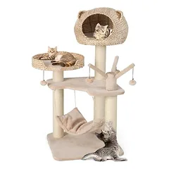 GIANTEX Kratzbaum 121 cm Mit Plattformen, Höhle, Stangen Und Hängematte
