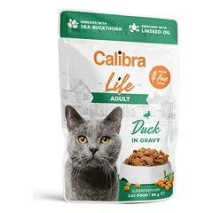 CALIBRA Cat Life pouch konservai maišeliuose suaugusioms katėms su antiena padaže, 85g