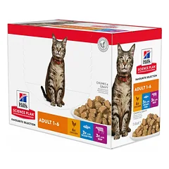 Hills Science Plan Cat Adult 1-6 su vištiena, vandenyno žuvimi, jautiena drėgnas maistas suaugusioms katėms, 12x85g