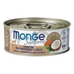 Monge Supreme Adult tuno gabaliukai su rudaisiais ryžiais ir kokosu, drėgnas maistas katėms 80 g