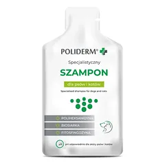POLIDERM® ŠAMPŪNAS (MAŽAS PAKELIS) – šunų ir kačių kailio priežiūra, 15 ml