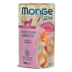 MONGE Natural konservuotas pašaras su tunu, krevetėmis katėms, 80 g parduotuvėje 1petshop.lt
