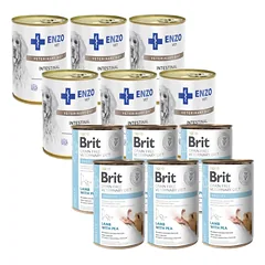 BRIT GF Veterinary Diets Dog Obesity 6x400g + ENZO VET Žarnyno dieta šunims su ėriena 6x400g