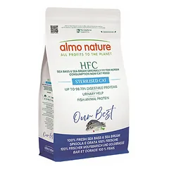 Almo Nature HFC Longevity Sterilized su jūriniu ešeriu ir dorada, sausas maistas katėms parduotuvėje 1petshop.lt
