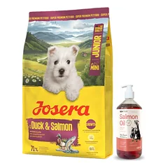 JOSERA Mini Junior Duck & Salmon 10kg + LAB V Lašišų aliejus šunims ir katėms 1000ml