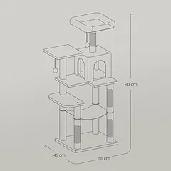 Kačių draskyklė 143 cm pilka — 5 nuotrauka
