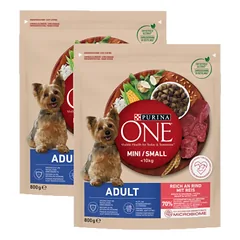 PURINA ONE Mini Adult Beef, Rice - sausas maistas šunims - 2x800g