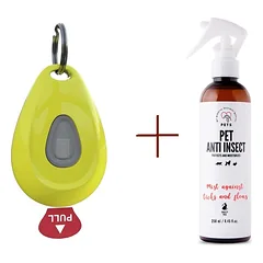 Inmoless ultragarsinis repelentas nuo blusų ir erkių naminiams gyvūnams "Inmoless Pet" - Geltonas + purškalas nuo vabzdžių PETS ANTI INSECT 